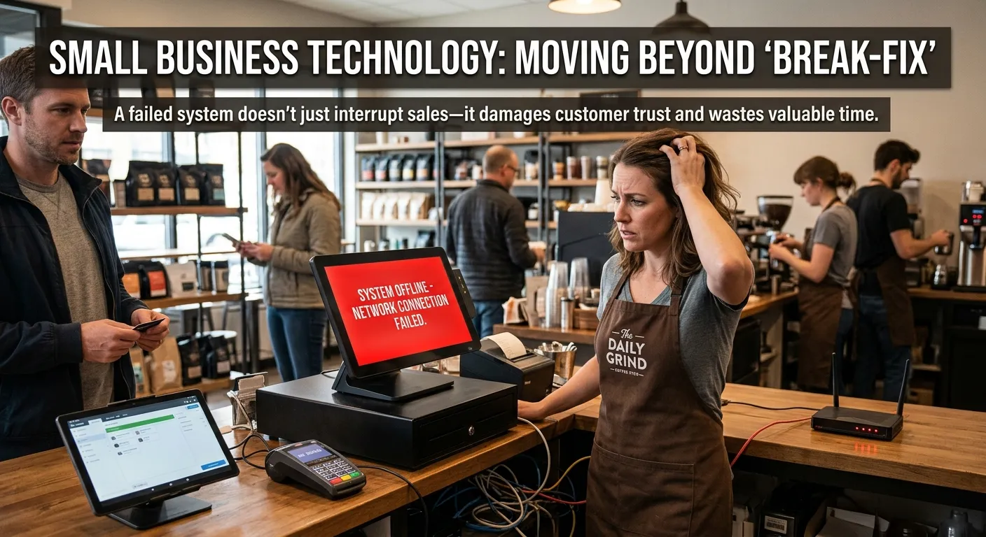 A small business owner relying on smart technology to run daily operations